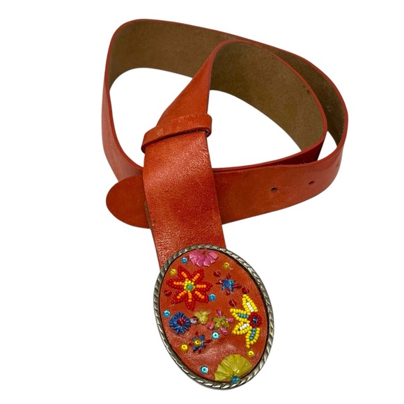 Accessories - Beaded buckle on Orange leather belt S